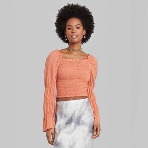 Wild Fable Long Sleeve Square Neck Smocked Top